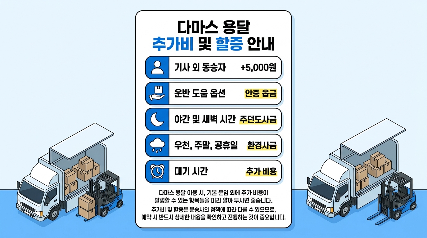 다마스 용달 추가비 및 할증 안내